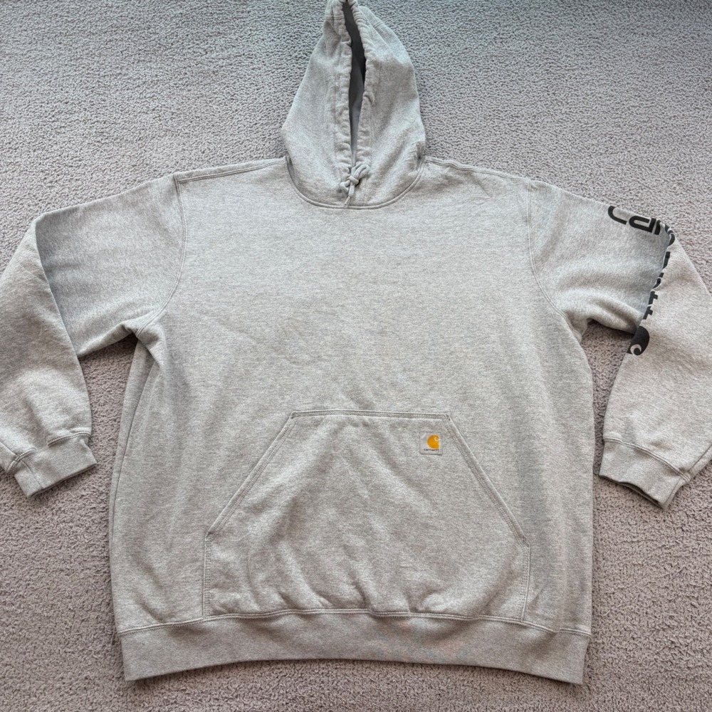 Carhartt Mens 2XL Loose Fit Heather Gray Sleeve Logo Hoodie K288 E20
